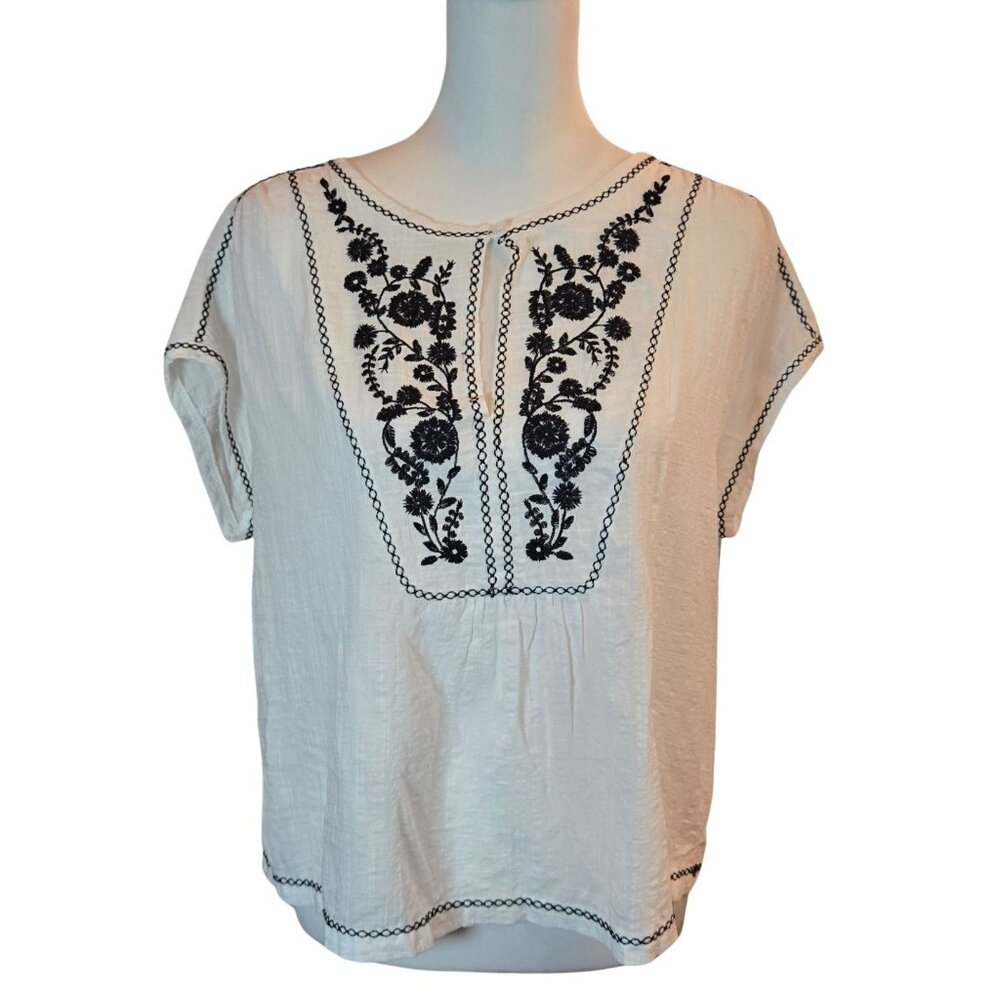 MAX STUDIO London White Bohemian Embroidered Relaxed Top Sz: S White/Black